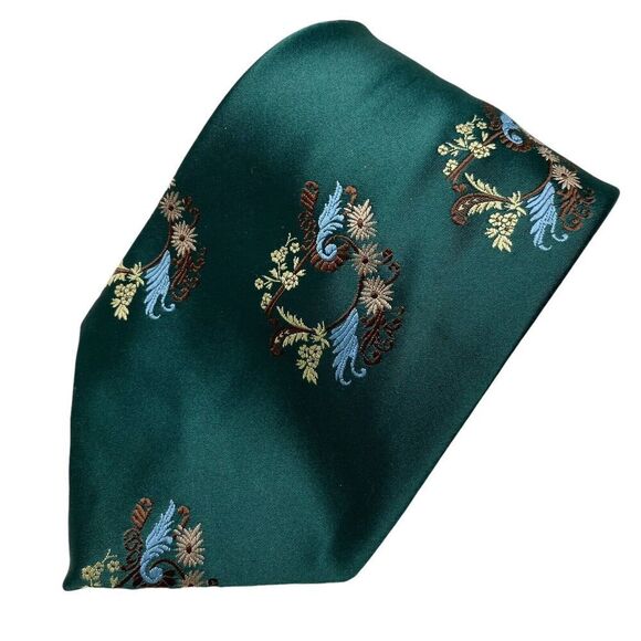 Vintage Louis Feraud Paris Men's Tie Necktie Wide Polyester Floral Green Disco - Picture 1 of 7
